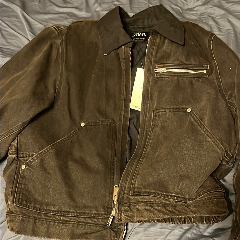 Zara Brown Bomber Jacket with Rugged Style and Durable Material